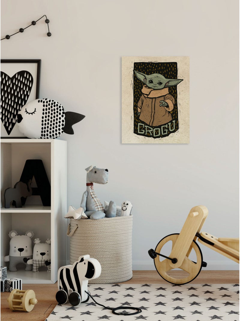 Tableau mural star wars the mandalorian grogu lino-cut 40x30 cm Multicolore - Kiabi