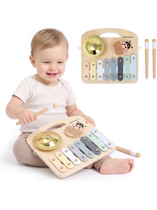 Tableau musical bois metallophone 8 lames cymbale guiro 2 baguettes mamabrum - Kiabi Tableau musical bois metallophone 8 lames cymbale guiro 2 baguettes mamabrum - Kiabi