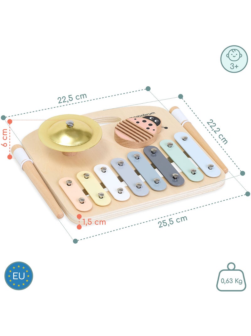 Tableau musical bois metallophone 8 lames cymbale guiro 2 baguettes mamabrum N/A - Kiabi