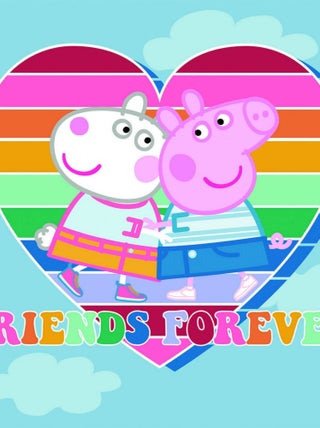Tableau Peppa Pig Bleu clair  -Amis pour la Vie - -Friends Forever - 35 cm x 35 cm