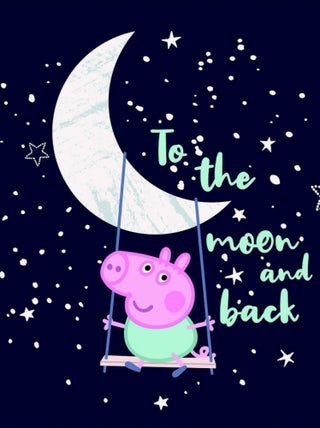 Tableau Peppa Pig Bleu foncé  -Vers la Lune - -To the moon and back - 35 cm x 35 cm