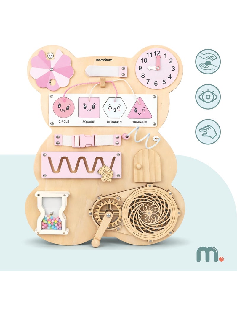 Tableau sensoriel bois ourson rose montessori teddy board mamabrum N/A - Kiabi