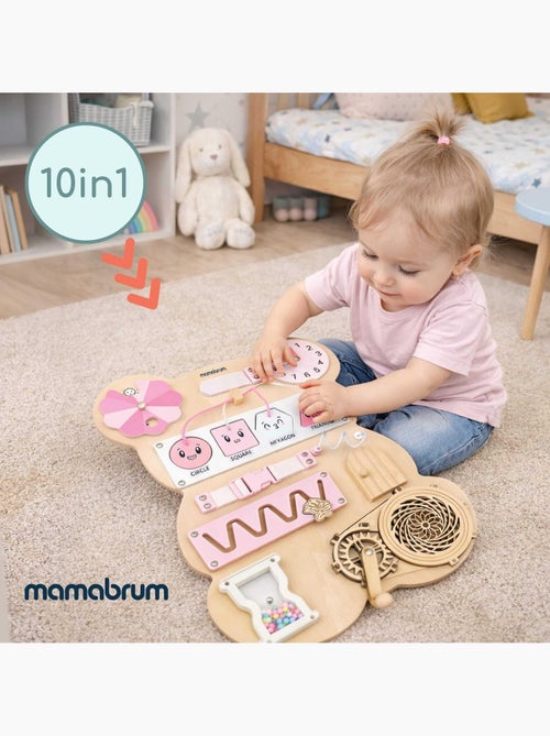 Tableau sensoriel bois ourson rose montessori teddy board mamabrum - Kiabi Tableau sensoriel bois ourson rose montessori teddy board mamabrum - Kiabi