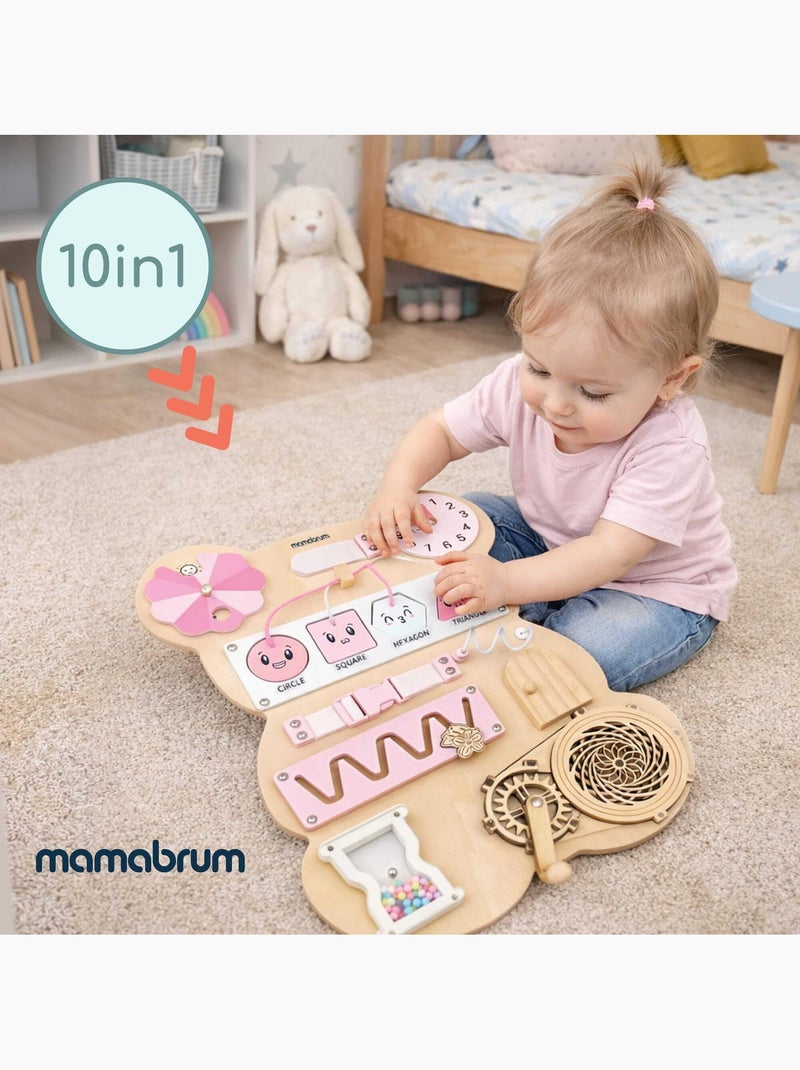 Tableau sensoriel bois ourson rose montessori teddy board mamabrum N/A - Kiabi