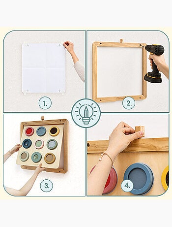 Tableau sensoriel montessori bois mur cadre 9 textures toucher mamabrum