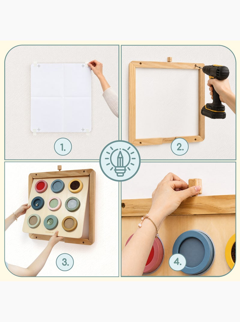 Tableau sensoriel montessori bois mur cadre 9 textures toucher mamabrum N/A - Kiabi