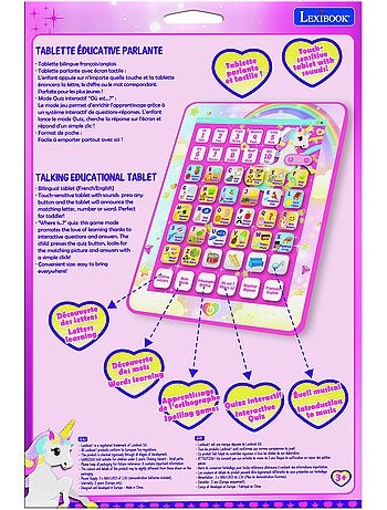 Tablette éducative bilingue licorne en français et en anglais