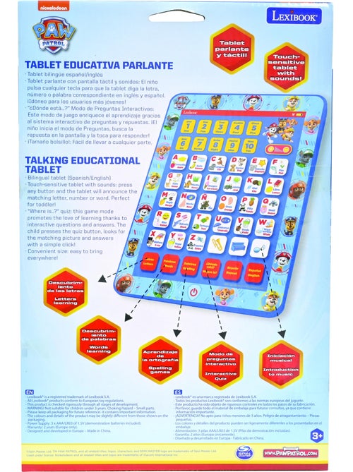 Tablette Éducative bilingue Pat Patrouille en espagnol et en anglais - Kiabi