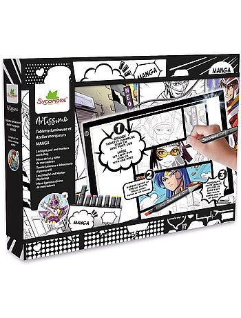 Tablette lumineuse xxl et atelier marqueurs - sycomore - artissimo - manga - dès 10 ans