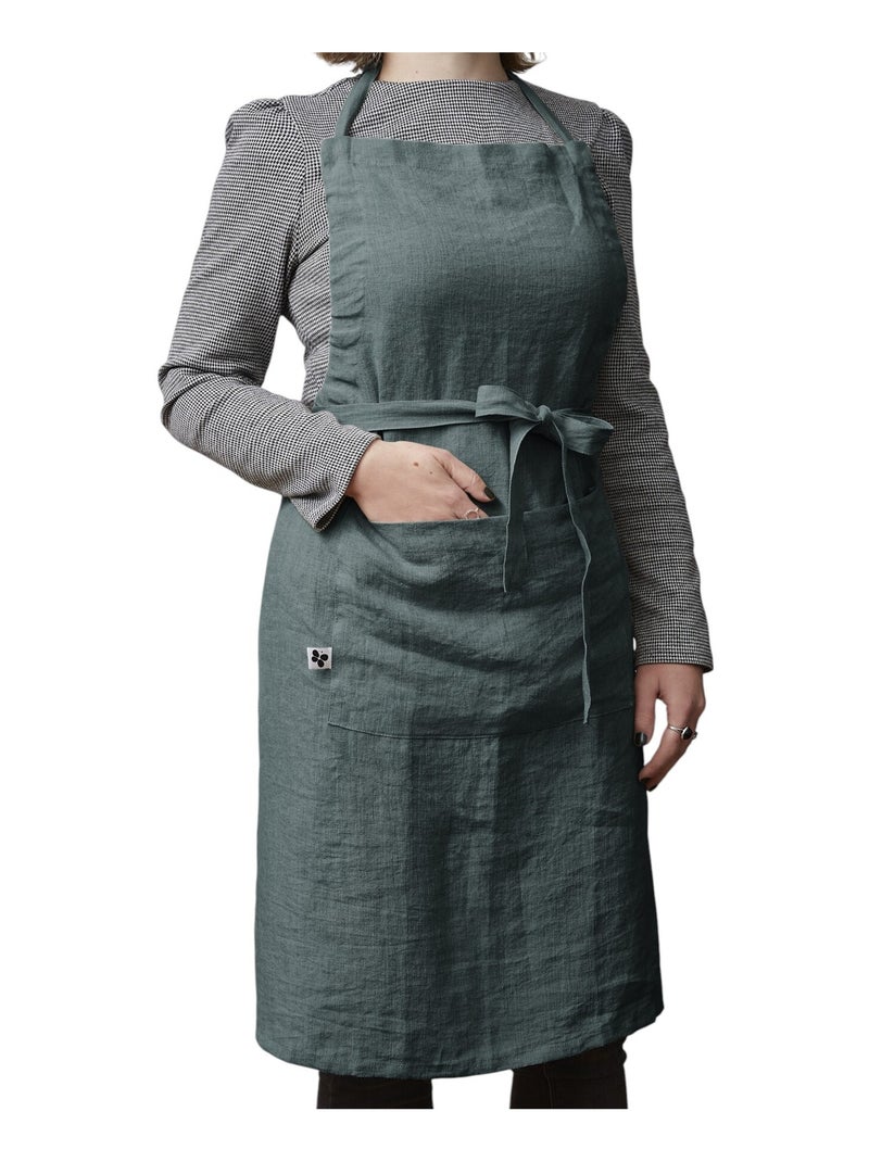 Tablier ajustable en lin lavé SOLINE 70 x 85 cm Ardoise Gris foncé - Kiabi