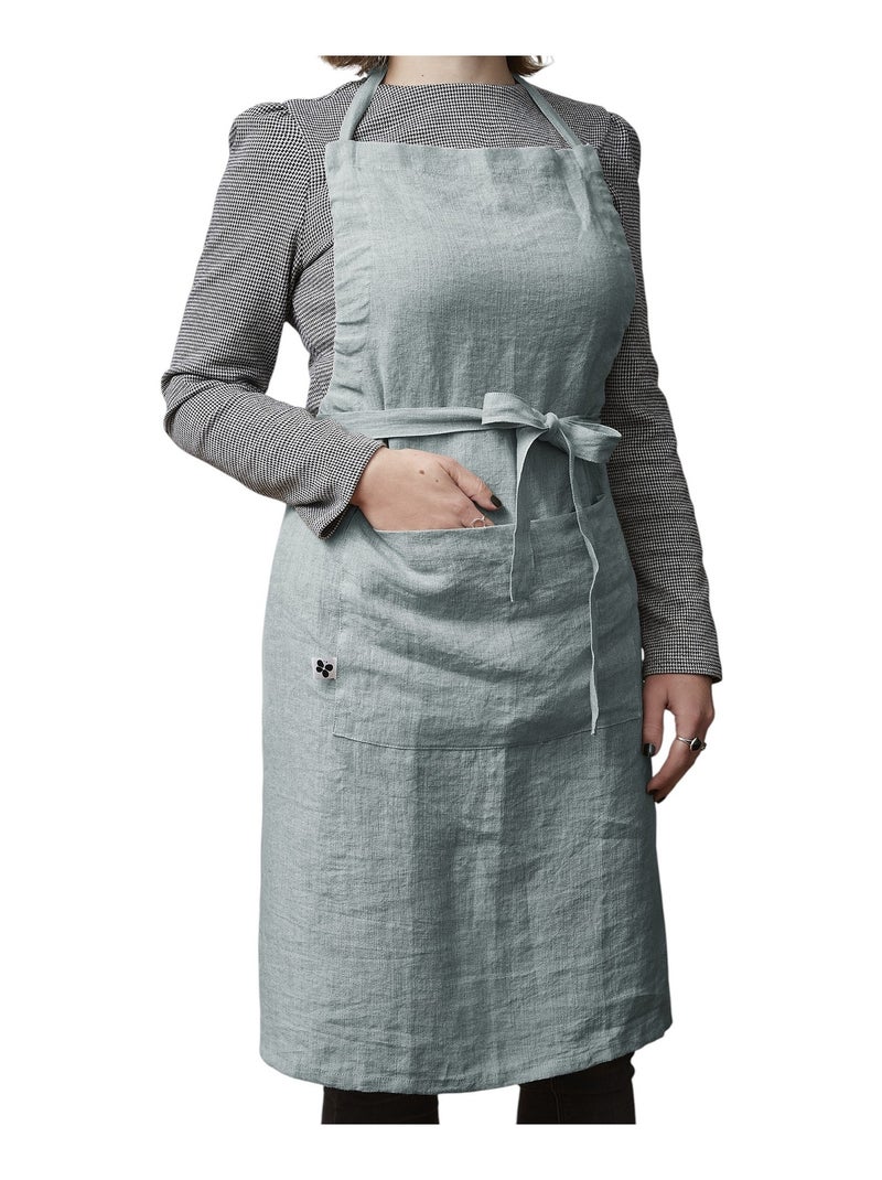 Tablier ajustable en lin lavé SOLINE 70 x 85 cm Azur Bleu clair - Kiabi