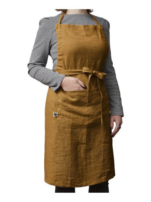 Tablier ajustable en lin lavé SOLINE 70 x 85 cm Caramel - Kiabi