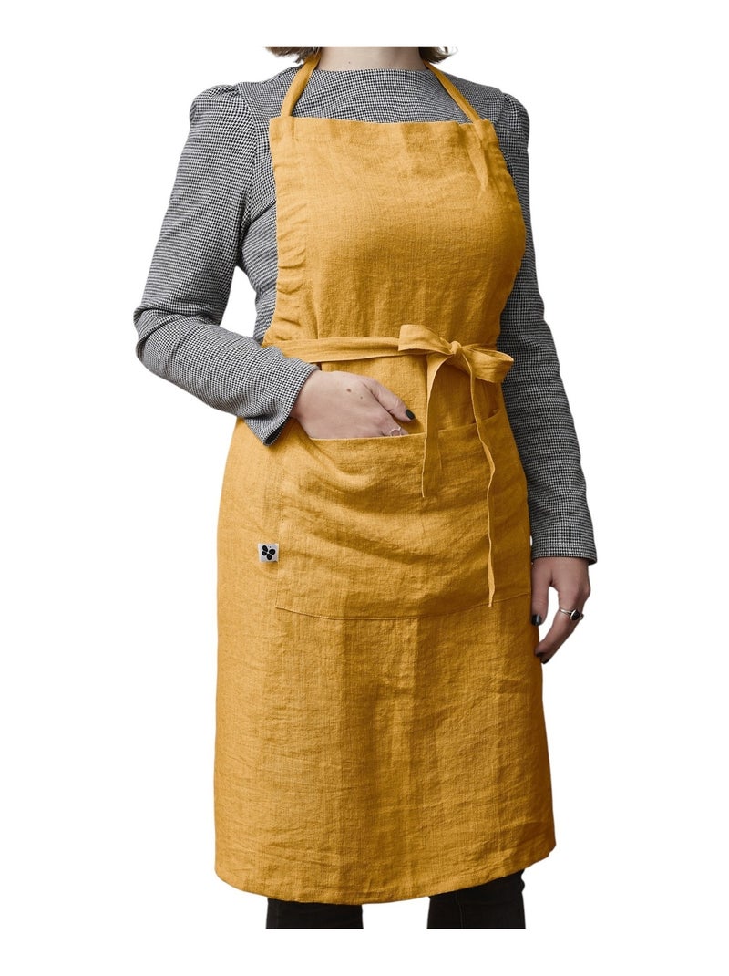 Tablier ajustable en lin lavé SOLINE 70 x 85 cm Miel Jaune - Kiabi