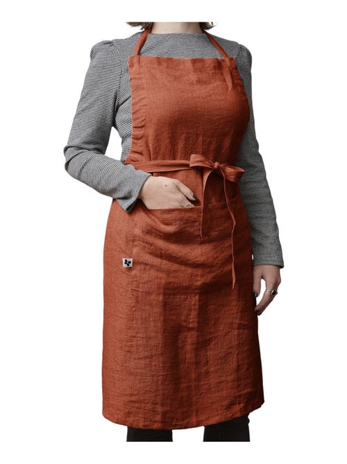 Tablier ajustable en lin lavé SOLINE 70 x 85 cm Paprika - Kiabi