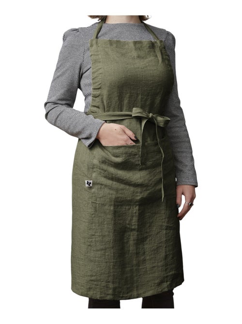 Tablier ajustable en lin lavé SOLINE 70 x 85 cm Thym - Kiabi