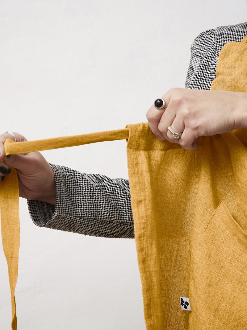 Tablier ajustable en lin lavé SOLINE  Élégance et praticité en cuisine Jaune - Kiabi