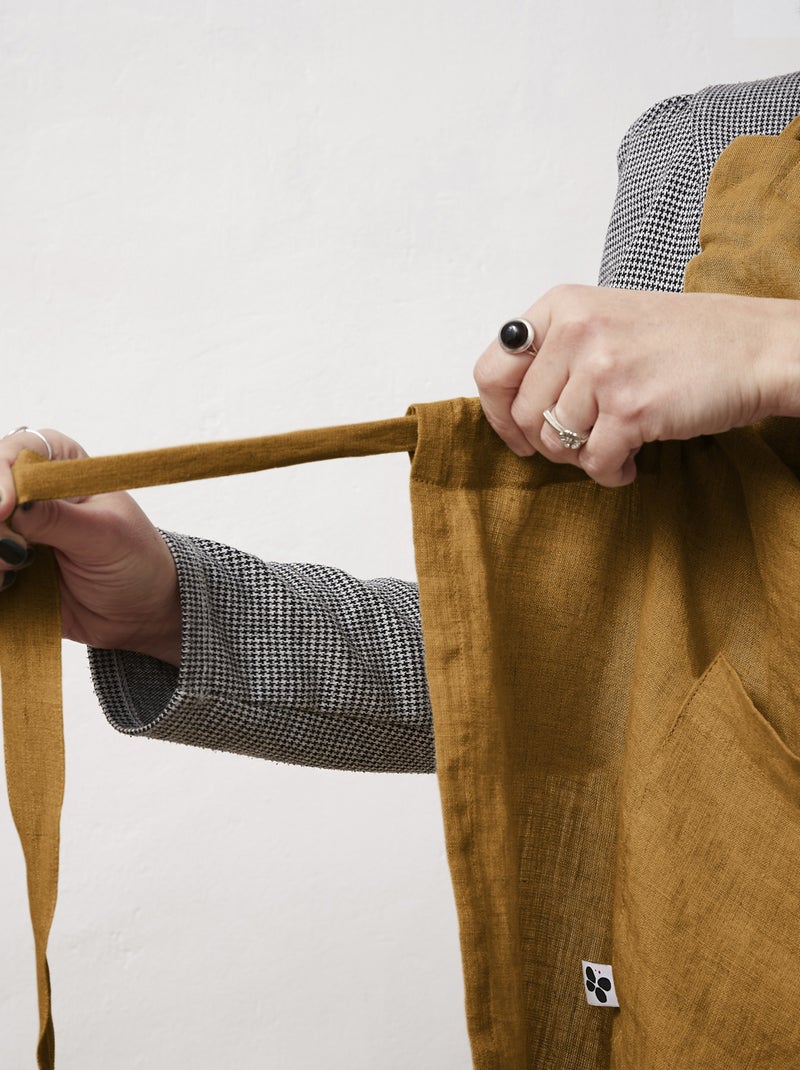 Tablier ajustable en lin lavé SOLINE  Élégance et praticité en cuisine Marron caramel - Kiabi