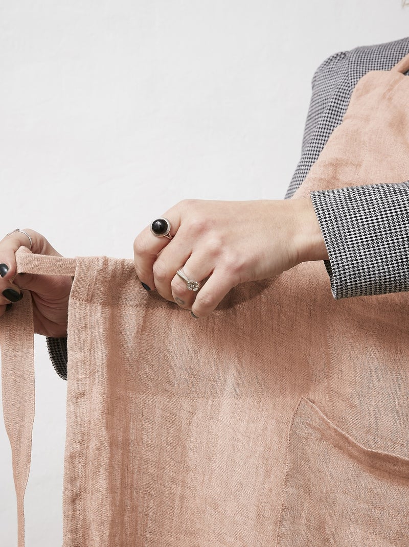 Tablier ajustable en lin lavé SOLINE  Élégance et praticité en cuisine Vieux rose - Kiabi