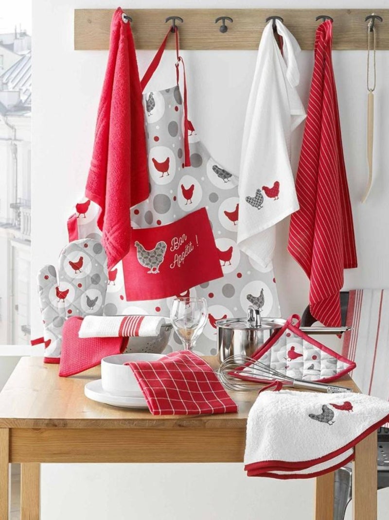 Tablier avec poche 60x84 cm Suzette coton Rouge - Kiabi