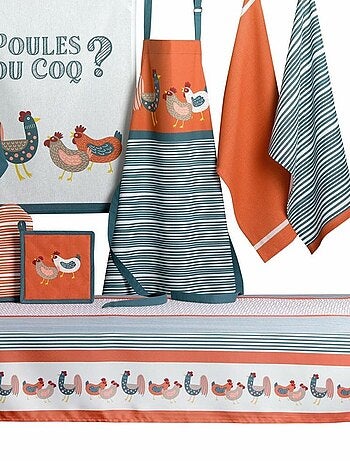 Tablier avec sangle ajustable 80x85 cm Poule ou Coq coton