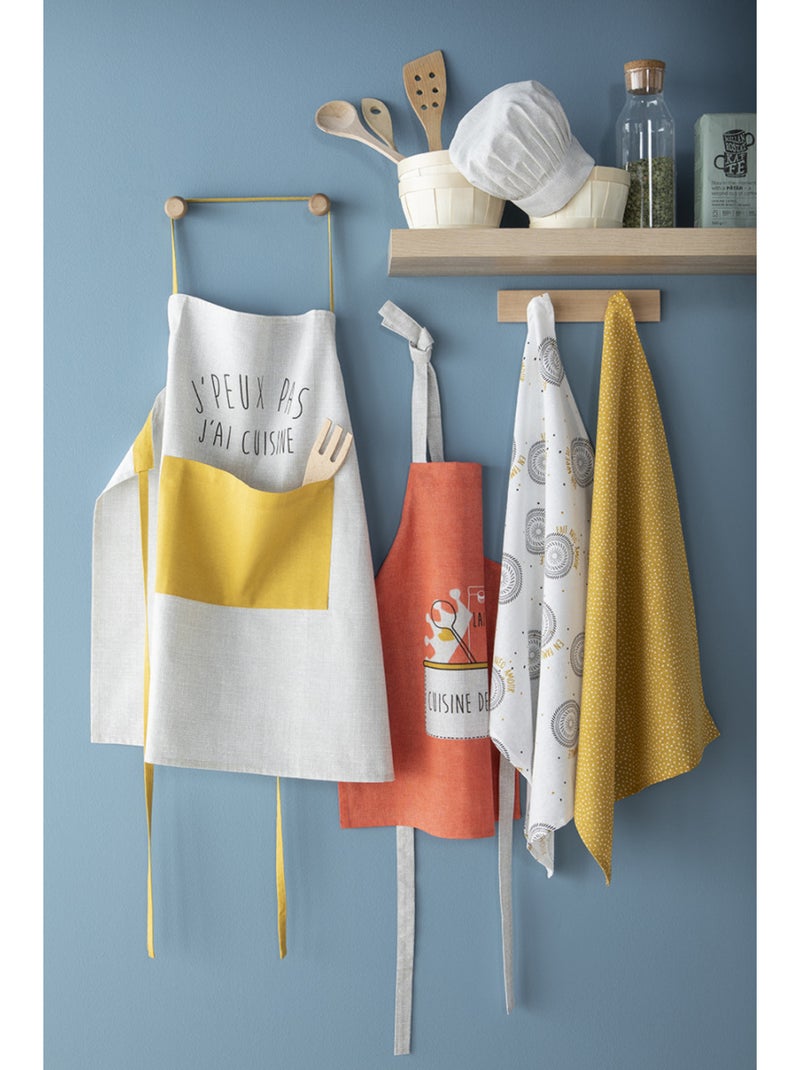 Tablier de cuisine adulte 100% coton 70 x 70 cm - Future Home Blanc Jaune Bleu - Kiabi