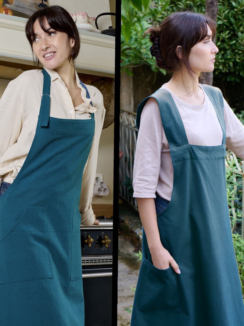 Tablier de cuisine coton HONO Attache japonaise Bleu canard - Kiabi