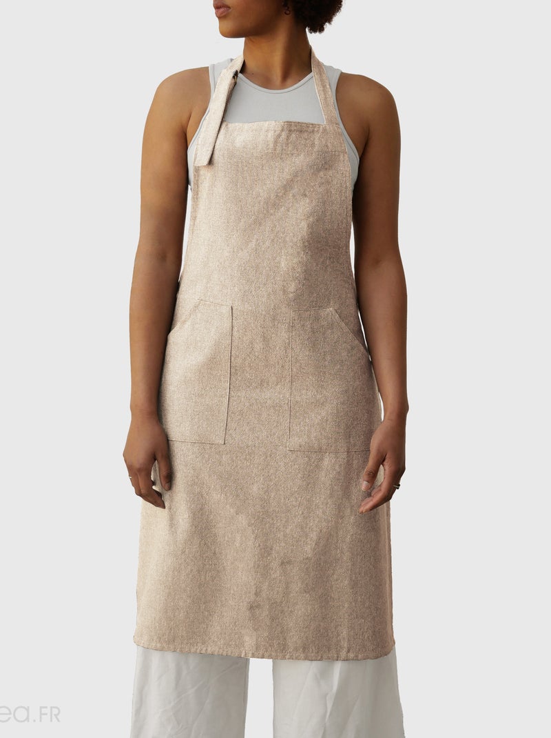 Tablier de cuisine coton HONO Boucle d'accroche Beige sable - Kiabi