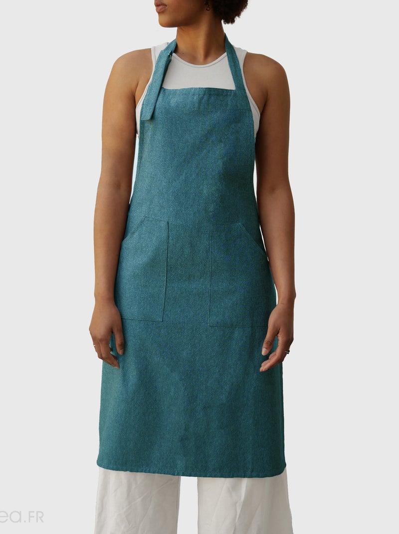 Tablier de cuisine coton HONO Boucle d'accroche Bleu lagon - Kiabi