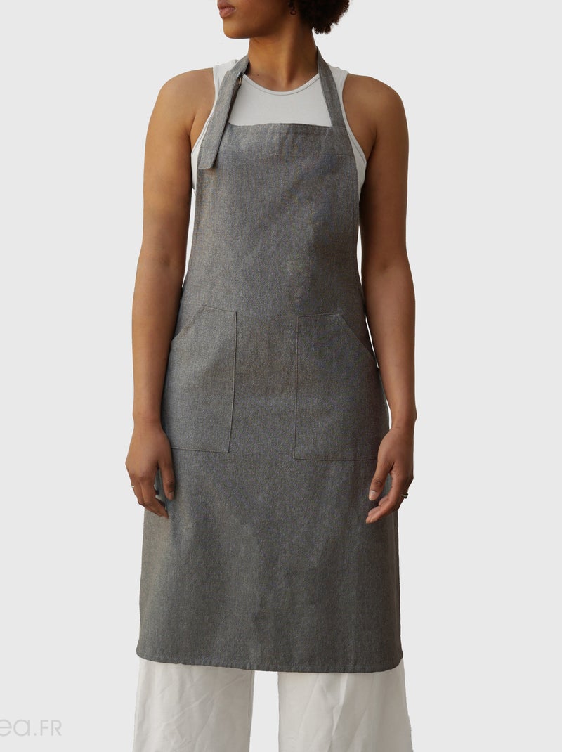 Tablier de cuisine coton HONO Boucle d'accroche Noir mat - Kiabi