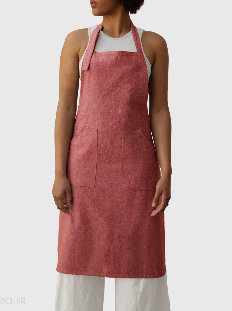 Tablier de cuisine coton HONO Boucle d'accroche Rose pâle - Kiabi