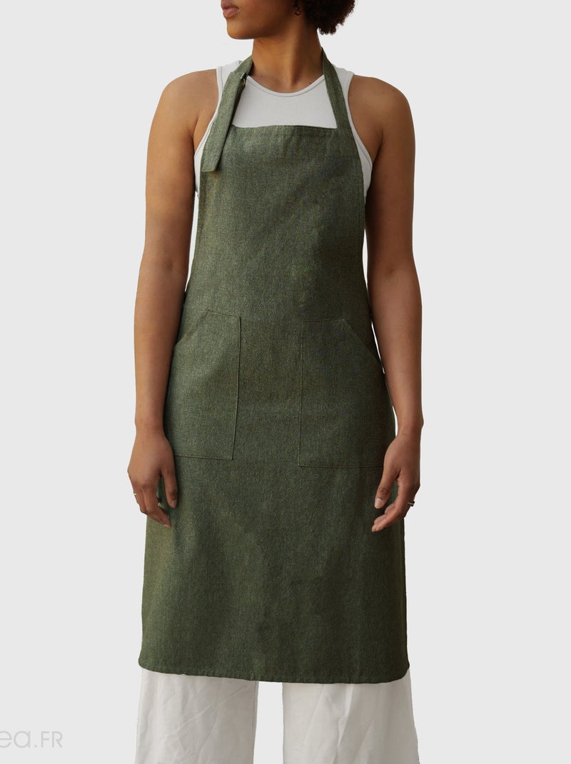 Tablier de cuisine coton HONO Boucle d'accroche Vert bouteille - Kiabi