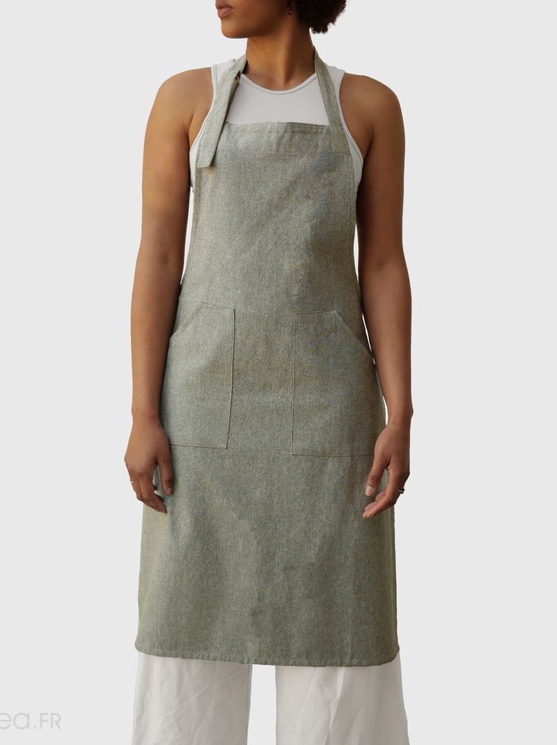 Tablier de cuisine coton HONO Boucle d'accroche Vert émeraude - Kiabi