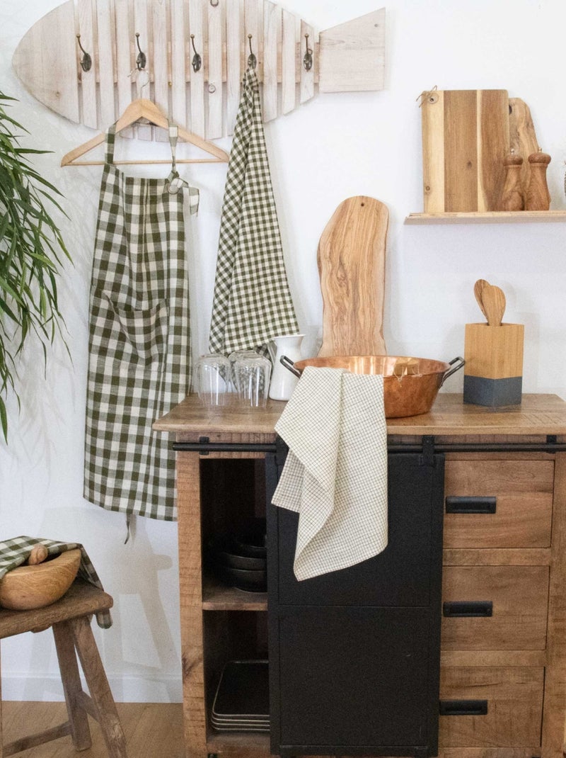 Tablier de cuisine vichy Kaki - Kiabi