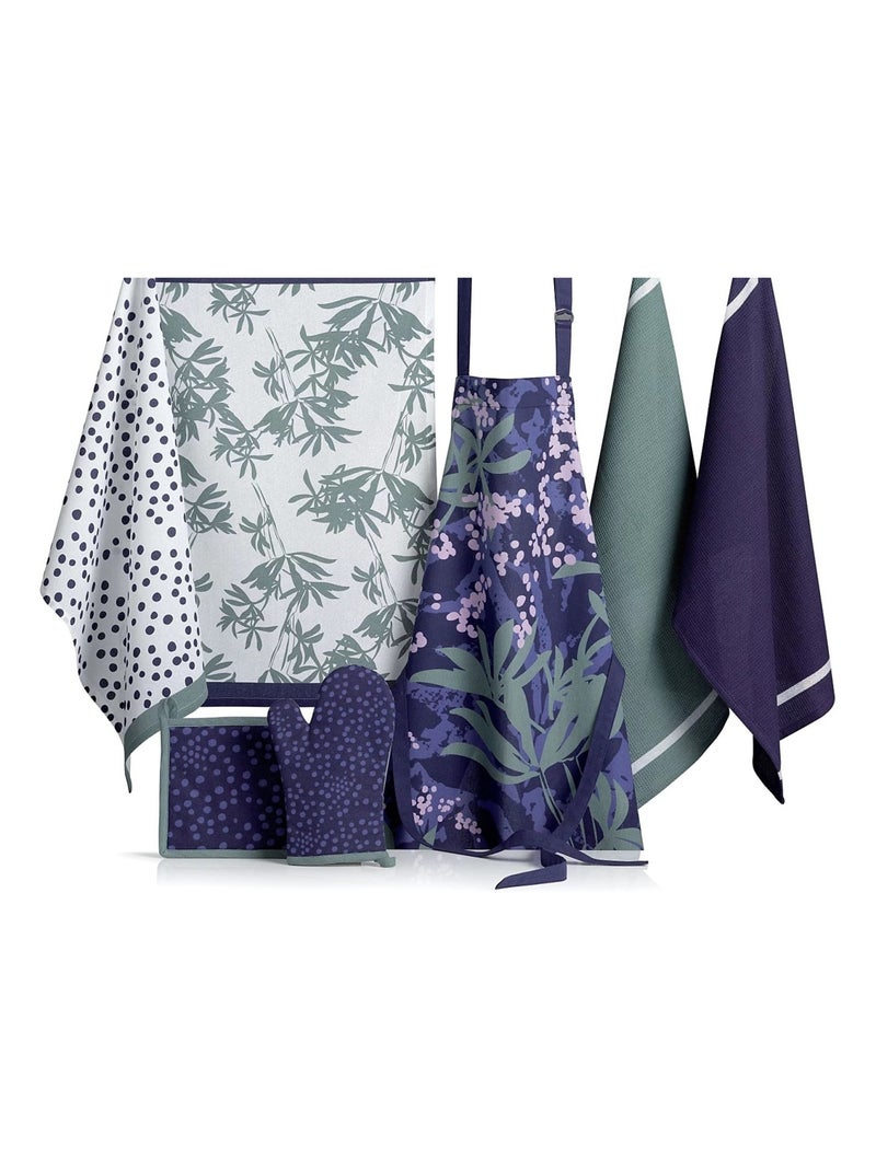 Tablier en coton Fleuri Bleu - Kiabi
