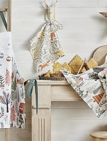 Tablier imprimé en coton, FORÊT DE NOËL