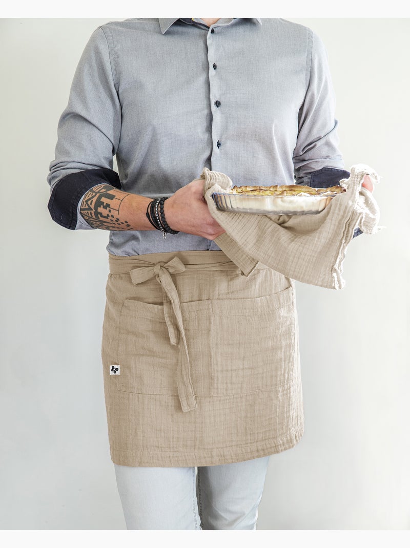 Tablier Serveur – Gaze de Coton Unie GAÏA Beige foncé - Kiabi