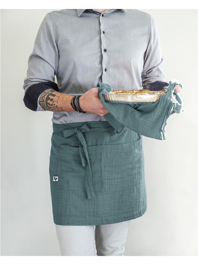 Tablier Serveur – Gaze de Coton Unie GAÏA Bleu canard - Kiabi