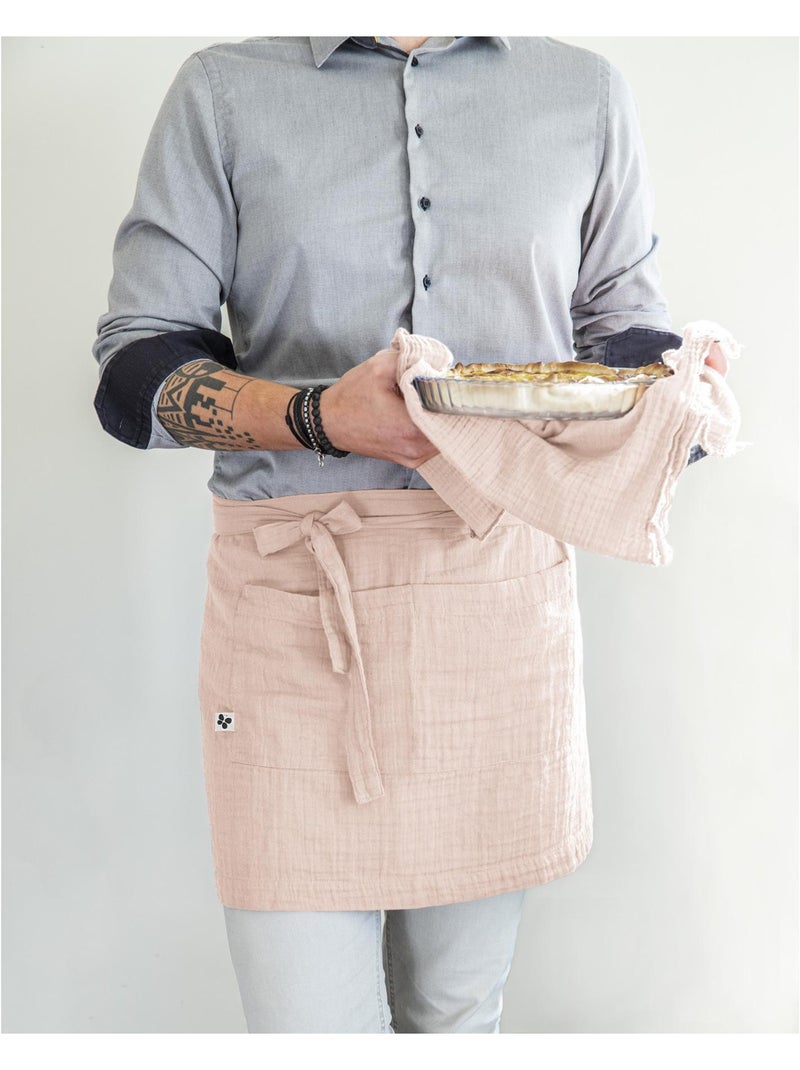 Tablier Serveur – Gaze de Coton Unie GAÏA Rose poudré - Kiabi