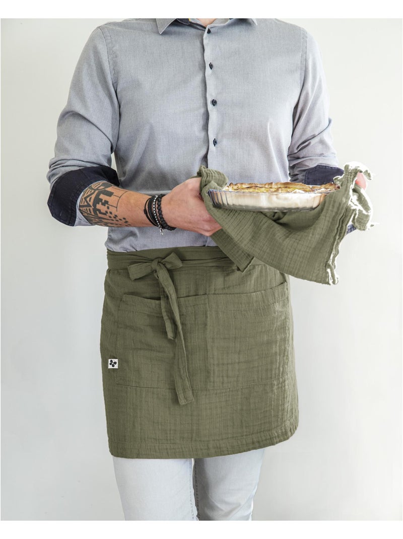 Tablier serveur – gaze de coton unie gaïa Vert romarin - Kiabi