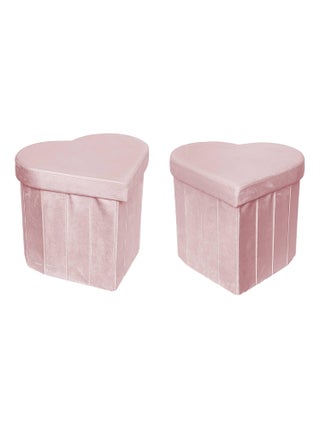 Tabouret-coffre pliant pour enfant velours coeur (lot de 2) Joy