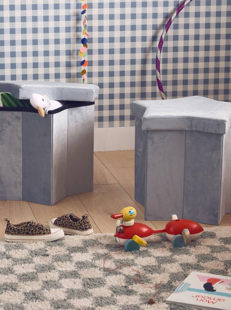 Tabouret-coffre pliant pour enfant velours étoile (lot de 2) Orion Gris - Kiabi