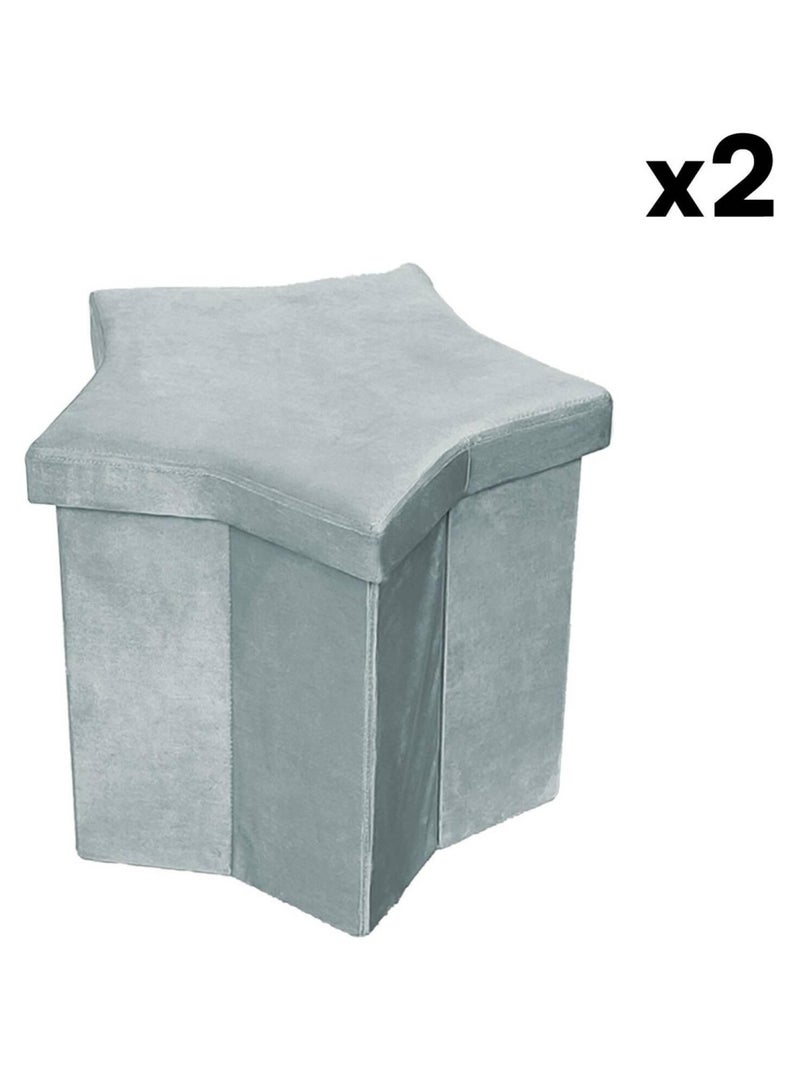 Tabouret-coffre pliant pour enfant velours étoile (lot de 2) Orion Gris - Kiabi