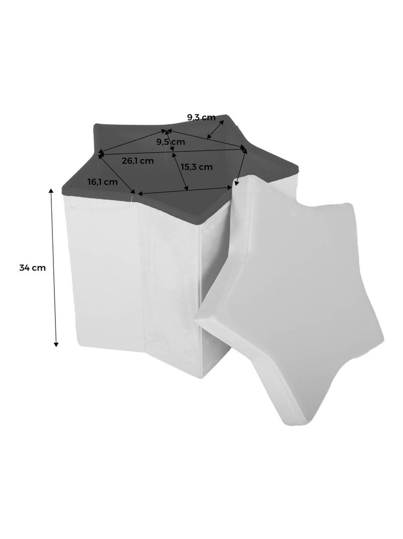 Tabouret-coffre pliant pour enfant velours étoile (lot de 2) Orion Gris - Kiabi