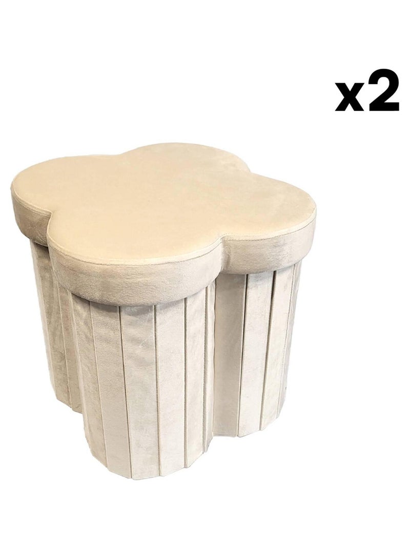 Tabouret-coffre pour pliant pour enfant velours fleur (lot de 2) Daphné Beige - Kiabi