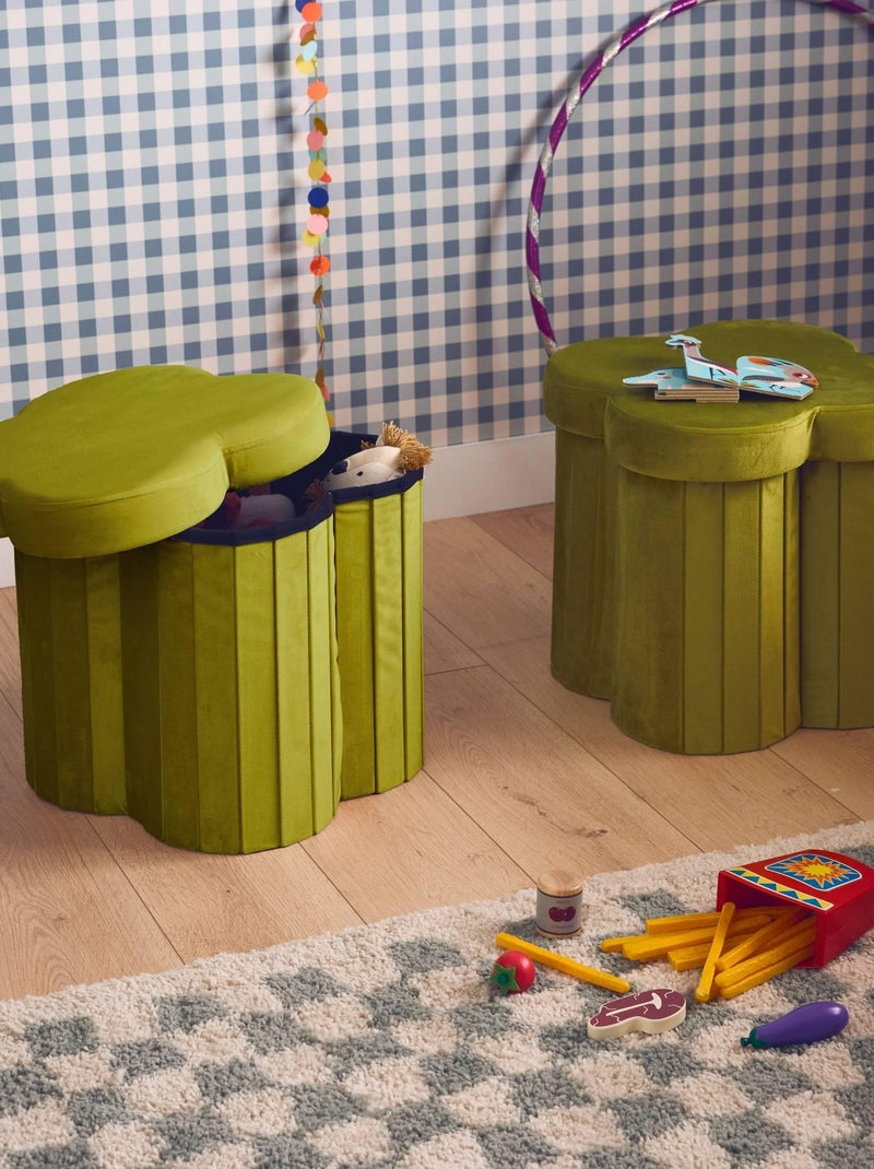Tabouret-coffre pour pliant pour enfant velours fleur (lot de 2) Daphné Vert - Kiabi