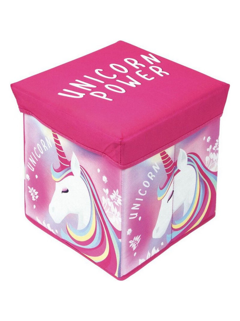 Tabouret de rangement cube licorne - Unicorn Power Rose - Kiabi
