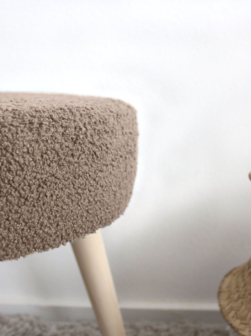 Tabouret rond en bouclettes Taupe - Kiabi