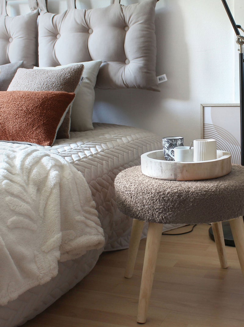 Tabouret rond en bouclettes Taupe - Kiabi