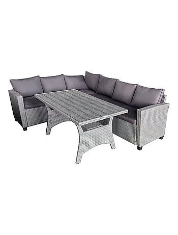 TAHAA - Salon de jardin d'angle 6 places en résine tressée grise avec table