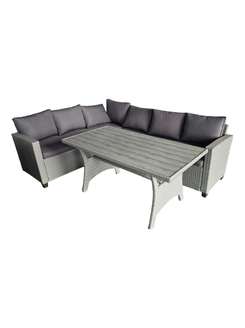 TAHAA - Salon de jardin d'angle 6 places en résine tressée grise avec table Gris - Kiabi